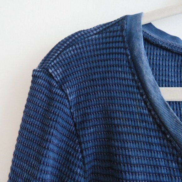 ABLE Distressed Blue Waffle Knit Crochet Cuff Swing Dress Boho Casual - Size S - Picture 4 of 15